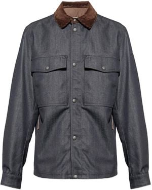 Moncler Patch-Pockets Corduroy-Collar Jacket Shirt - Grey