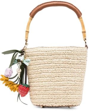 Self-Portrait Raffia Charm Bucket Bag - White