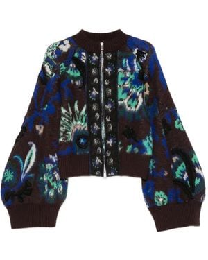 Sacai Floral-Print Embroidered Jacket - Blue