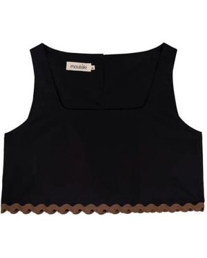 MOUTAKI Scalloped-Edge Cropped Top - Black