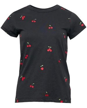 Rag & Bone Cherry-Print Slub-Texture T-Shirt - Black