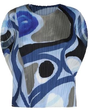Pleats Please Issey Miyake Roll Abstract-Print Pleated Blouse - Blue