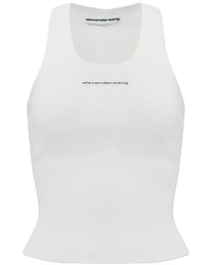 Alexander Wang Geripptes Tanktop Mit Logo-Patch - Weiß