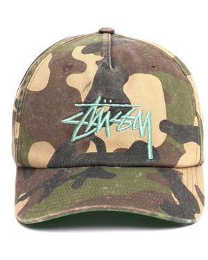 Stussy Mid-Depth Big Stock Logo-Embroidered Camouflage-Print Cap - Gray