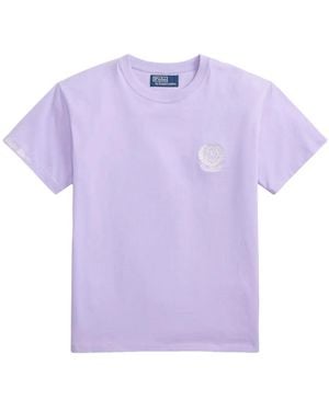 Polo Ralph Lauren Wimbledon Embroidered-Logo Classic-Fit Cotton T-Shirt - Purple
