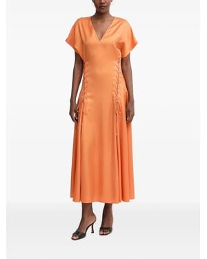 Pinko Lace-Up V-Neck Midi Dress - Orange