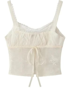 House Of Sunny Blossom Lace-Trim Embroidered Blouse - Natural