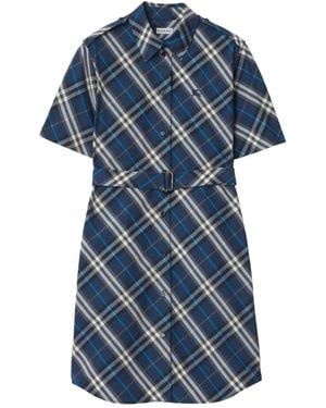 Burberry Robe-Chemise Courte À Carreaux - Blue