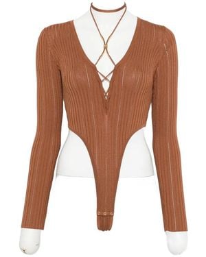 Elisabetta Franchi V-Neck Bodysuit - Brown
