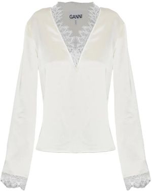 Ganni Lace-Trim Top - White