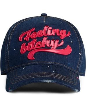 DSquared² Paint-Splatter Logo-Patch Baseball Cap - Blue