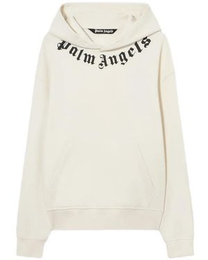 Palm Angels Neck-Logo Hoodie - White
