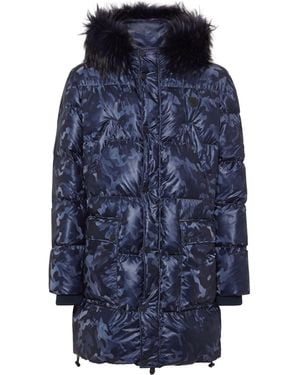 Philipp Plein Ccamouflage-Print Padded Parka Coat - Blue