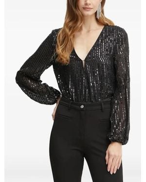 Bardot Sequin-Embellished Long-Sleeve Top - Black