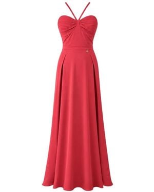 DIVEDIVINE Flora Draped-Bodice Side-Slit Maxi Dress - Red