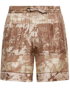 Pierre Louis Mascia Aloe Seidenshorts mit Kordelzug-Print - Natur