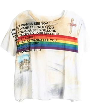 SAITOS Graphic-Print Distressed T-Shirt - White