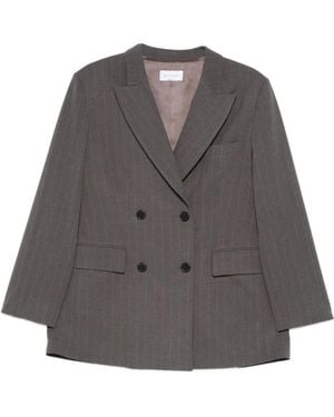 THE NINA STUDIO Jessy Pinstripe Double-Breasted Blazer - Gray