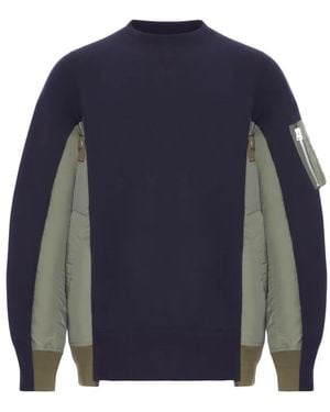 Sacai Patchwork Nylon Detail Sweatshirt - Blue
