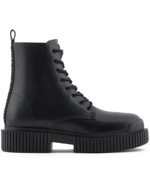 ARMANI EXCHANGE Leather Combat Boots - Black