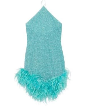 Oséree Lumiere Feather-Trim Mini Dress - Blue