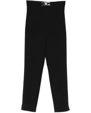 Elisabetta Franchi High-Waisted Cropped Double Buckle Trousers - Black