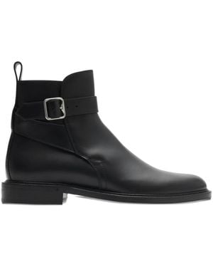 Burberry Buckle Manor Leather Boots - Black