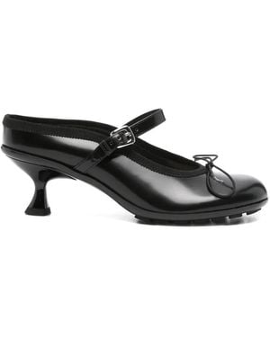 Simone Rocha Polished-Leather Bow Mules - Black