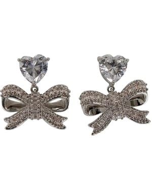 Self-Portrait Crystal-Heart Bow-Drop Earrings - White