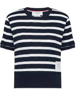 Thom Browne Striped Rib Scallop Edge T-Shirt - Blue
