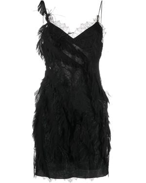 Alberta Ferretti Feather-Detail Silk Minidress - Black