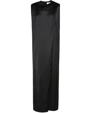 Yves Salomon Heavy Wool Satin Maxi Dress - Black