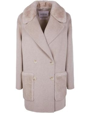 VALENTINI 1972 Faux-Fur Trim Double-Breasted Coat - Gray