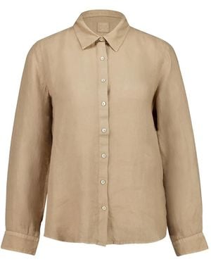 120% Lino Savana Blouse Met Lange Mouwen - Naturel