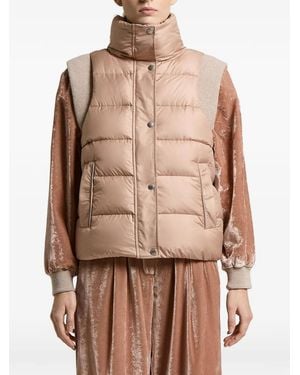 Peserico Quilted Ribbed-Trim Gilet - Natural