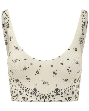 Kujten Paisley-Print Ribbed-Knit Top - White