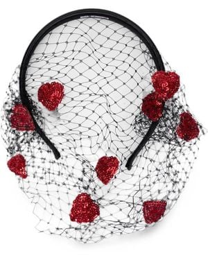 Red(V) Sequin-Heart Mesh Headband - Red