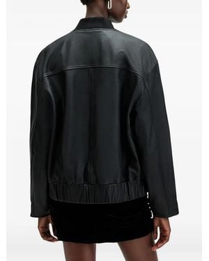 AllSaints Yara Zip-Front Leather Bomber Jacket - Black