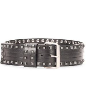 Alberta Ferretti Stud-Embellished Leather Belt - Grey