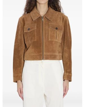 Arma Pointed-Collar Flap-Pocket Suede Jacket - Brown