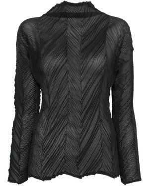 Issey Miyake Pleated-Texture Top - Black