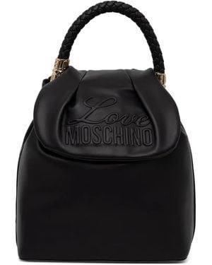 Love Moschino Logo-Embossed Braided-Handle Backpack - Black