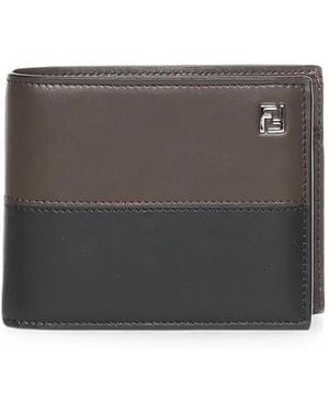 Fendi Ff Double Two-Tone And Ebony Leather Bi-Fold Coin Wallet - Gray