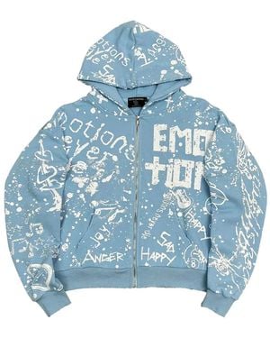 Mixed Emotions Graffiti-Print Zip-Up Hoodie - Blue
