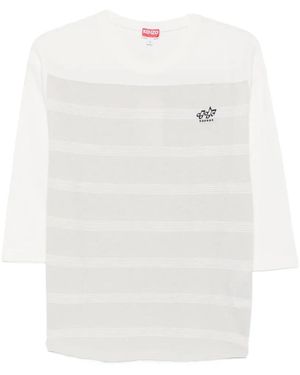 KENZO Striped Three-Quarter-Sleeve Top - White