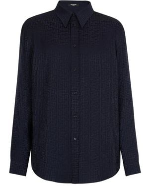 Balmain Jacquard-Hemd mit PB-Monogramm - Blau
