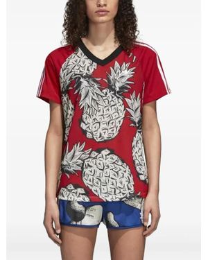 adidas Pineapple-Print V-Neck T-Shirt - Red
