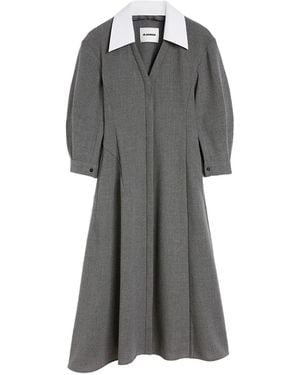 Jil Sander Contrasting-Collar Midi Dress - Gray