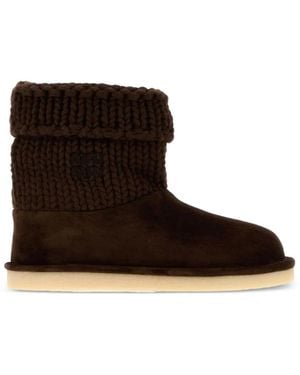 Miu Miu Knit And Suede Ankle Boots With Rubber Sole - Brown