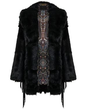 CAMILLA Removable Fringing Shearling Coat - Black